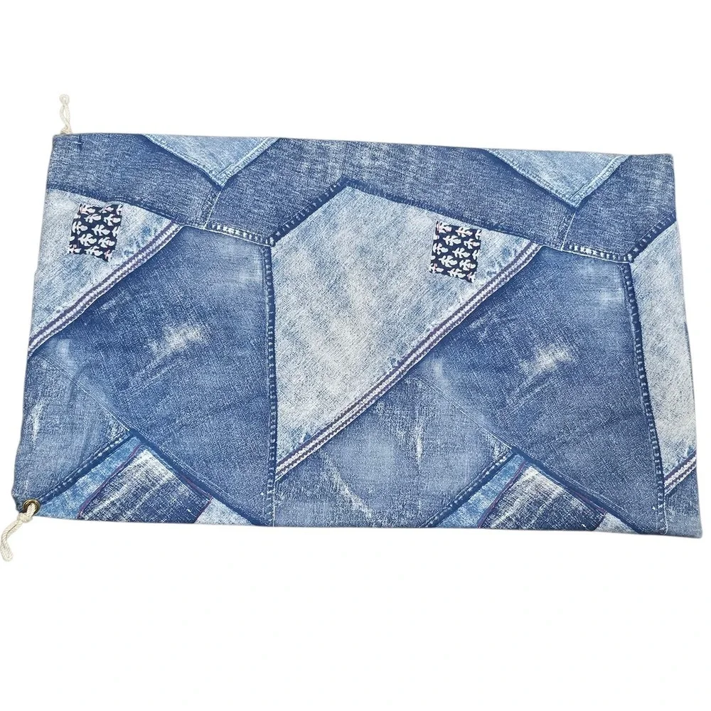 Vintage Wamsutta Chambray Denim Patchwork Drawstring Pillowcase 100% Cotton USA‎